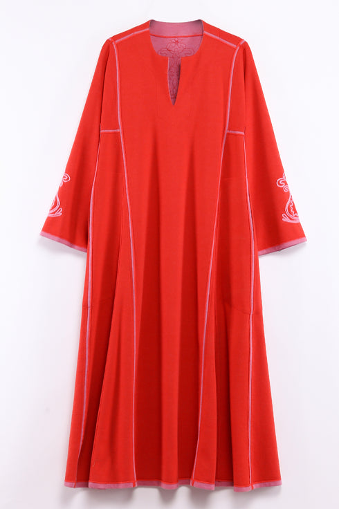 Reversible long dress in cotton blend jacquard